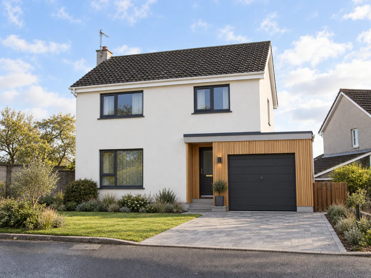 Plain house facade renovated with new cladding and windows