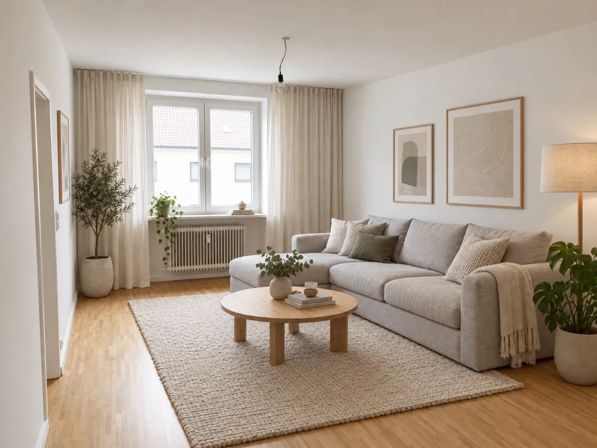 Empty living room photo staged with Scandinavian furniture