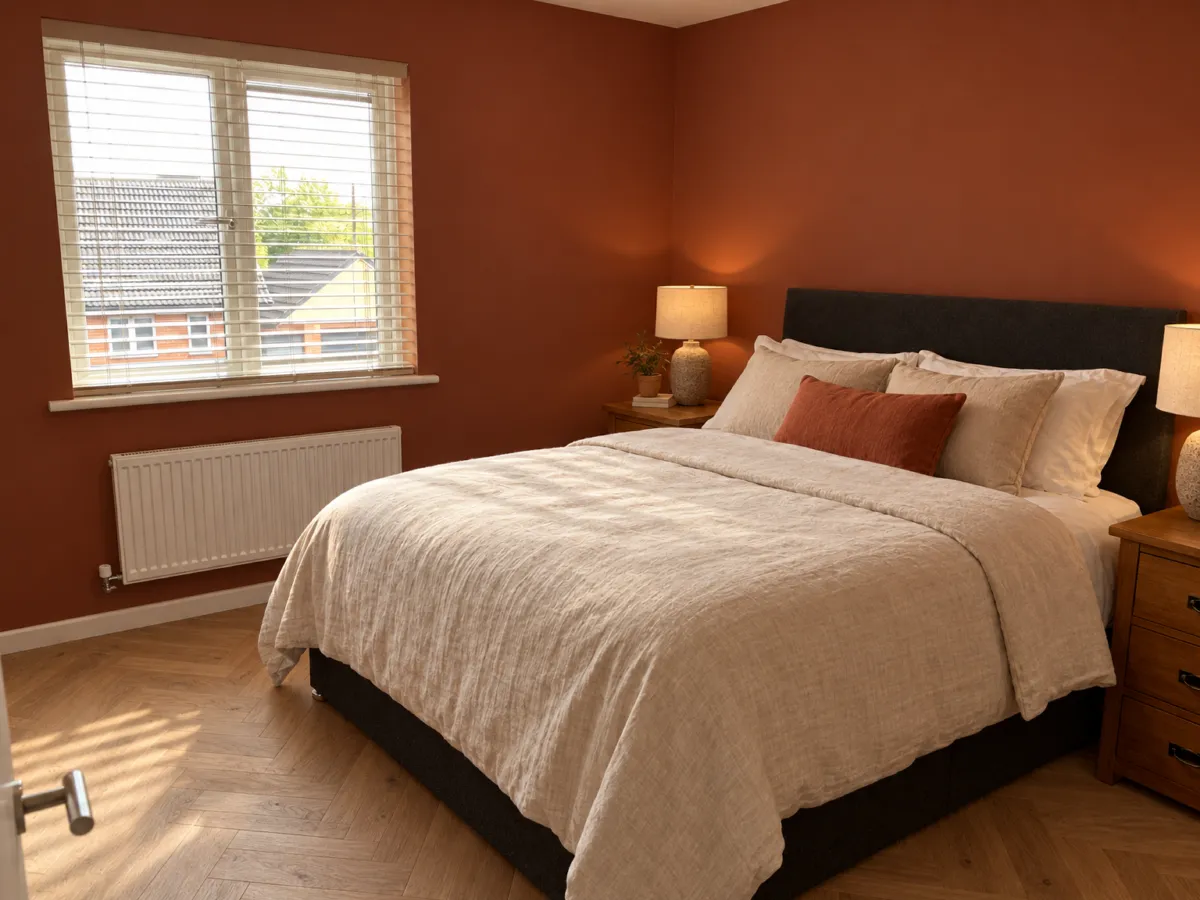 Bedroom with new wall color and wooden floor